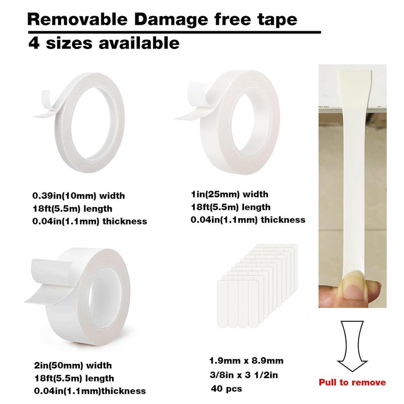 Hasaky Removable Double Sided Tape 18ft, Picutre Hanging Strips Damage Free,Heavy Duty Mounting Tape Wall Adhesive Strips for Poster Carpet Rug Art Craft Scrapbook - Image 2